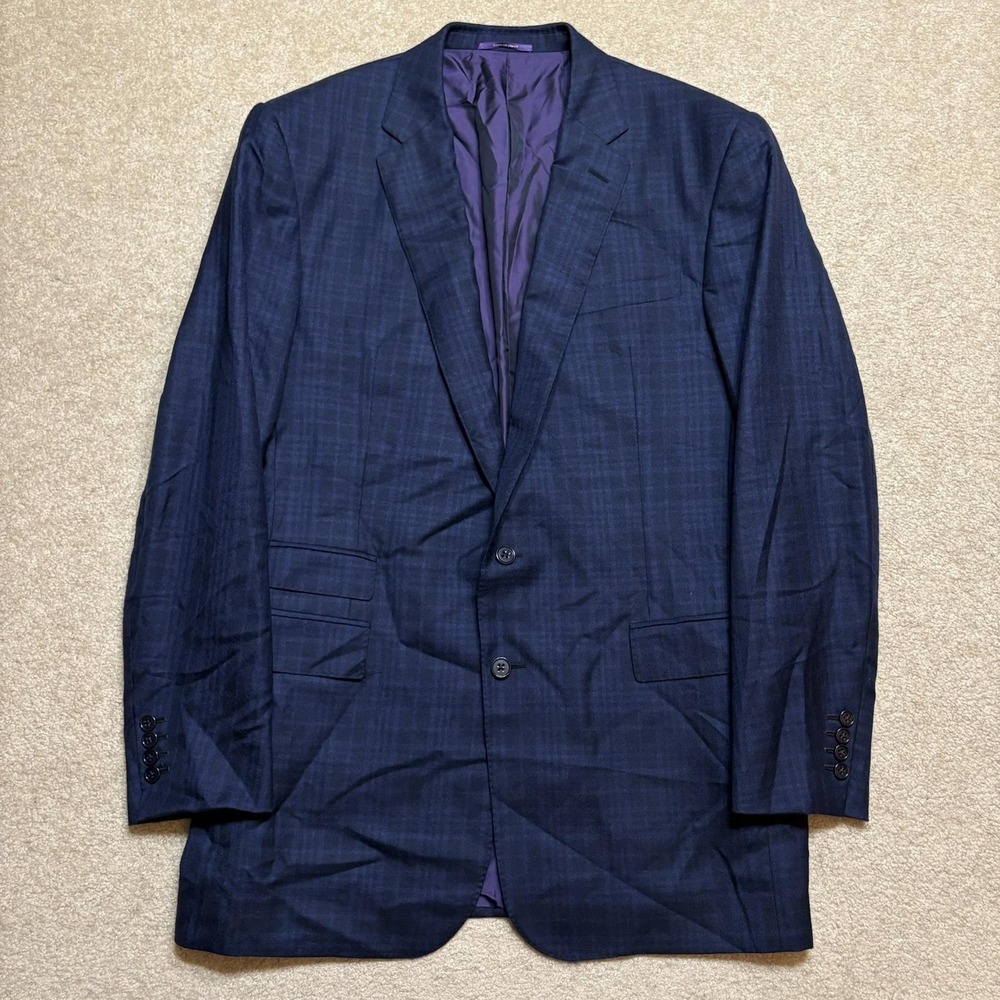 Ralph Lauren Purple Label Sport Coat Blazer 54 IT 42 US Cashmere Silk Blue Plaid
